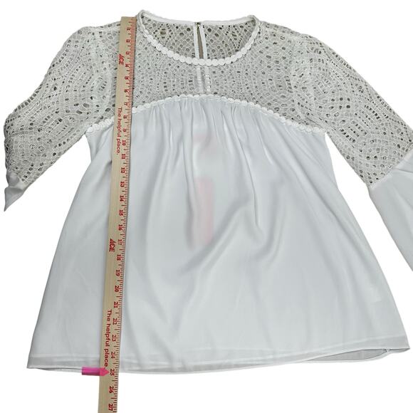 NWT Lilly Pulitzer Amenna Flounce Sleeve Top Sz 10 Resort White Lace Yoke Eyelet - Picture 13 of 15